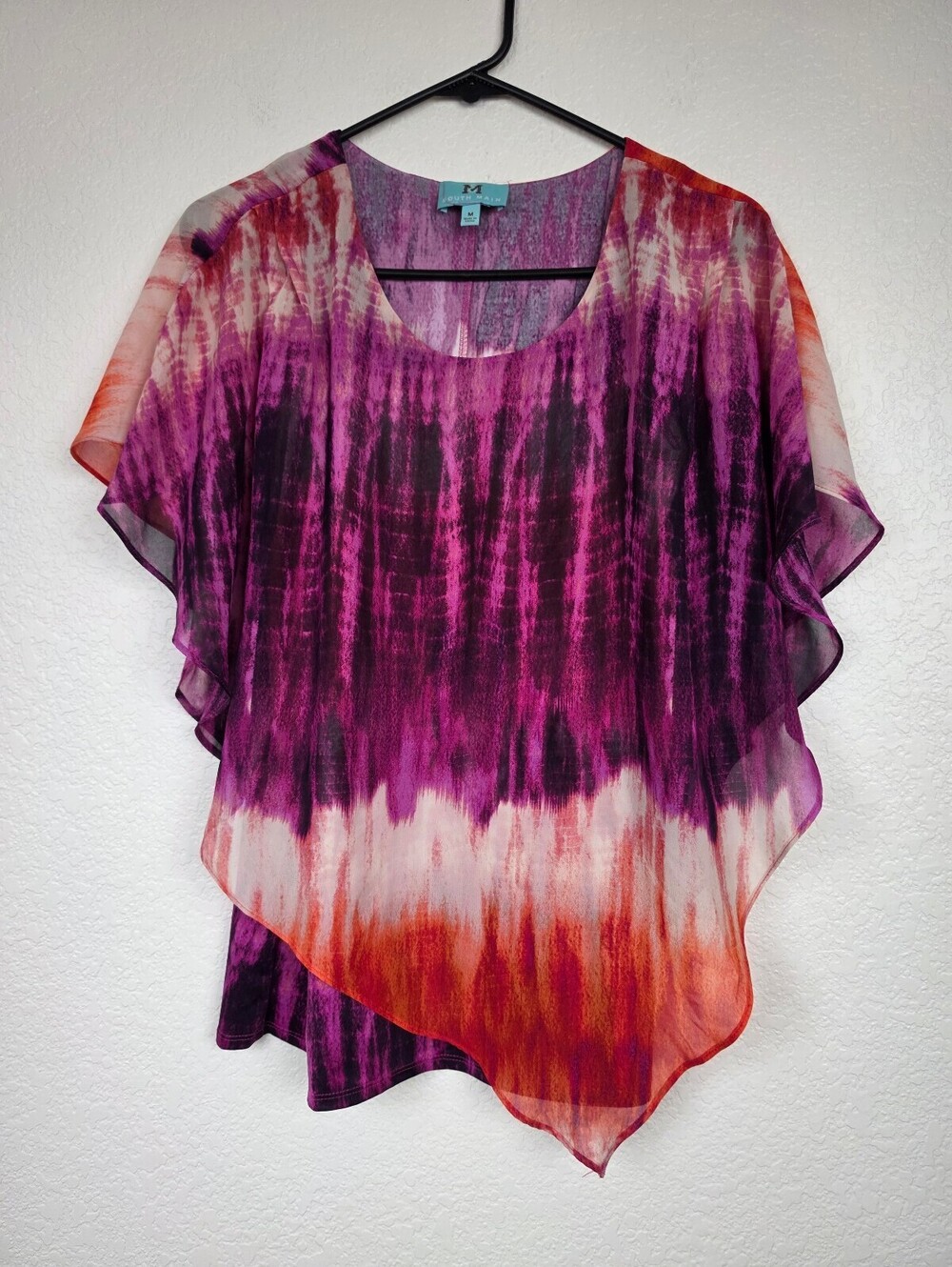 South Main Women's Y2K Medium Tie-Dye Sheer Polyester Top